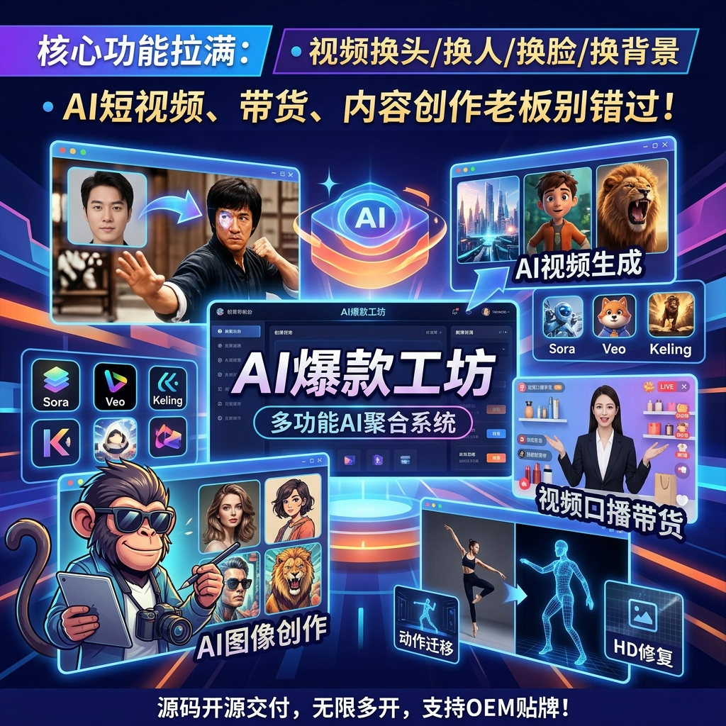 CRMEB应用市场 | AI爆款工坊AI聚合系统源码无限多开开源交付AI视频AI数字人AI图片设计AI聚合源码