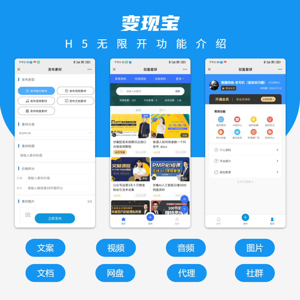 CRMEB应用市场 | 变现宝【H5版本】全行业资源素材变现神器
