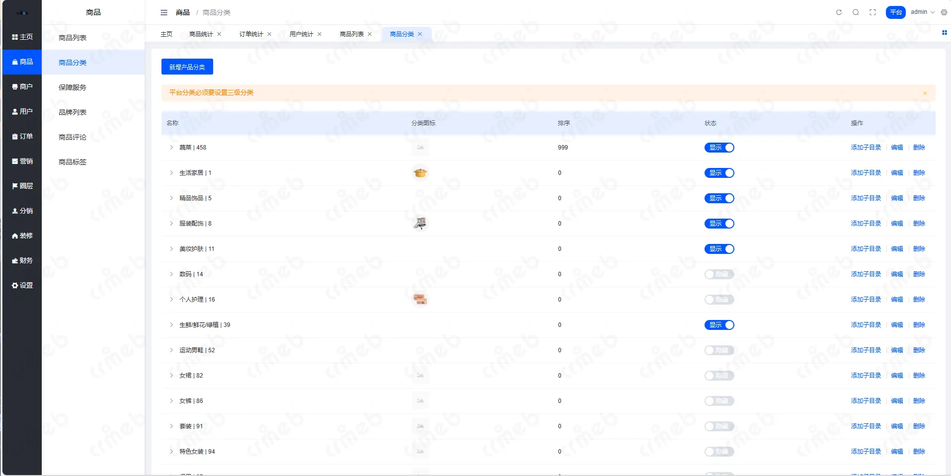 多商户JAVA-平台管理系统-商品-商品分类.png