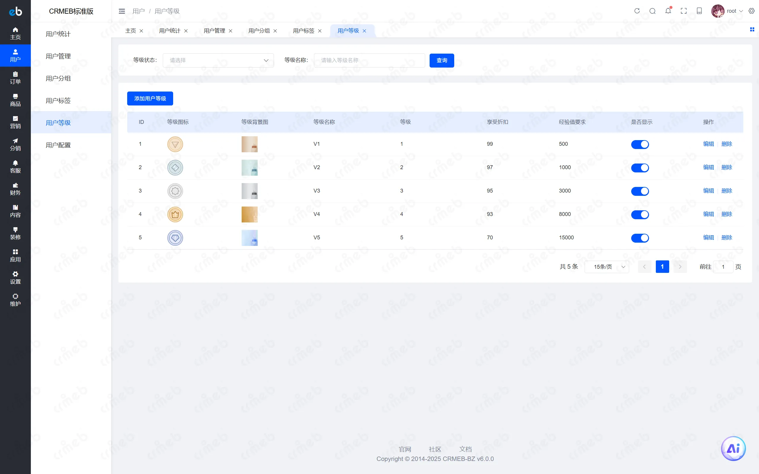 PHP标准版-商户后台-用户等级.png
