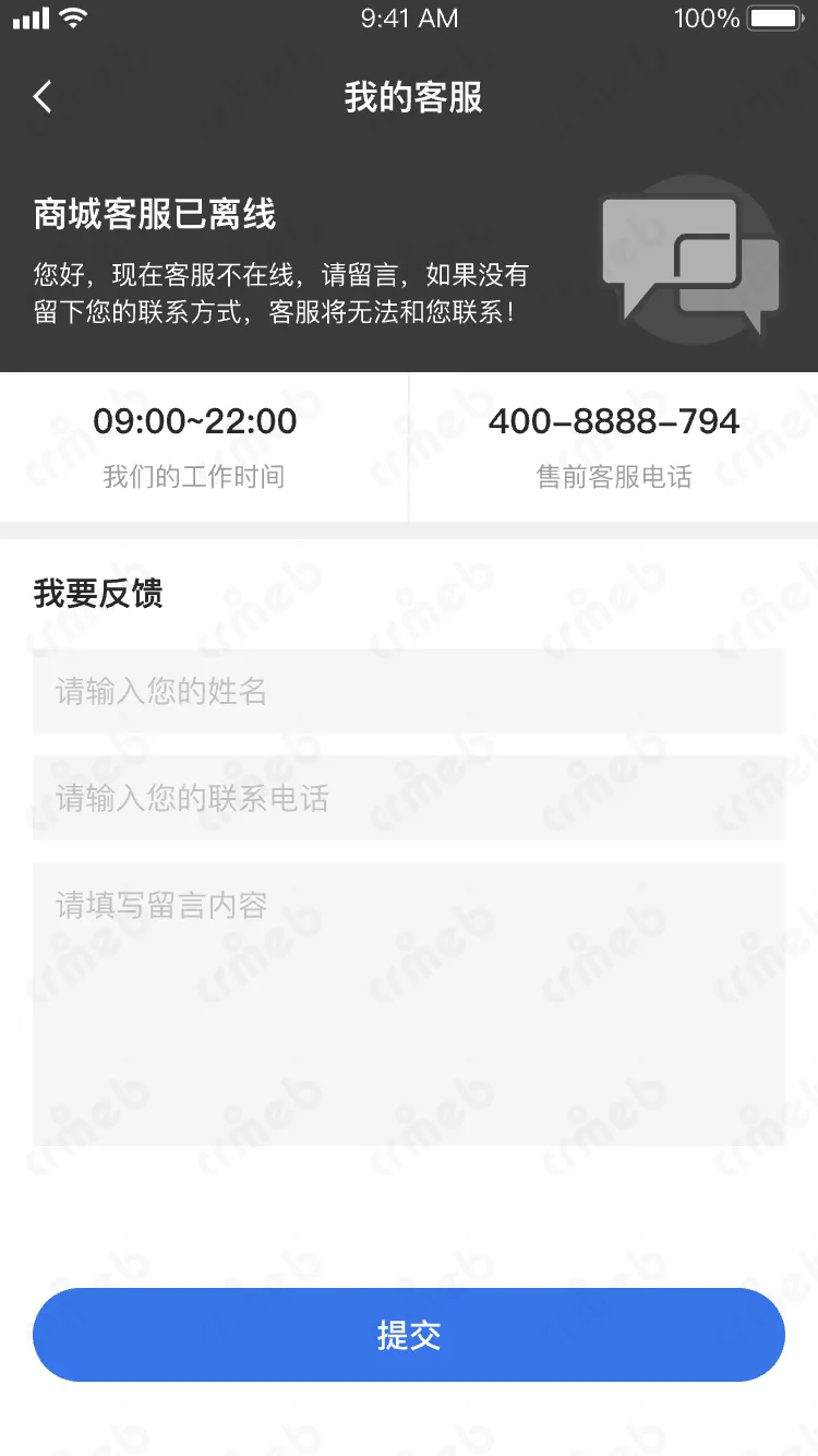 私域会员电商系统-客服-用户端聊天界面 &mdash; 客服离线状态.png